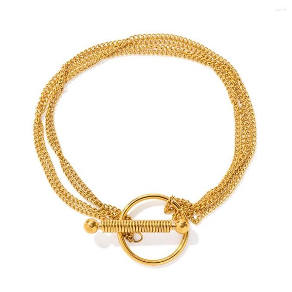 Hebra de acero inoxidable PVD 18K chapado en oro deslustre impermeable en capas OT Chian pulsera para mujer joyería al por mayor de moda