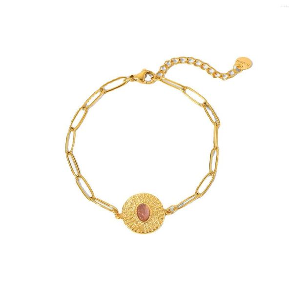 PVD de acero inoxidable de hebra PVD de 18 km chapado en oro Pulsera de encanto de cristal impermeable para mujer para mujeres joyas al por mayor de moda