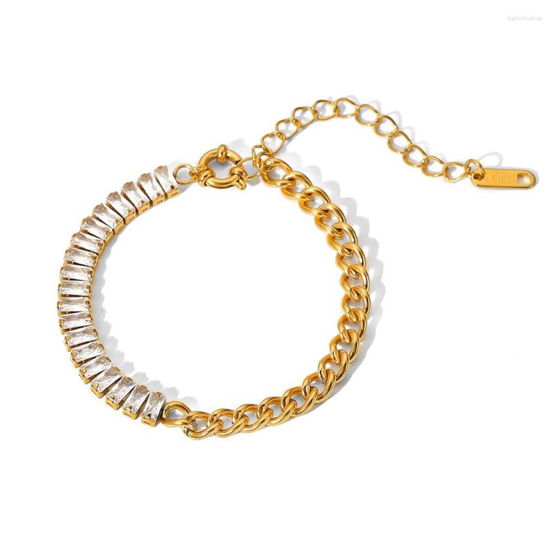 Strand Stainless Steel PVD 18K Gold Plated Tarnish Waterproof Half Crystal Chain Bracelet For Woman Jewelry Wholesale Trendy