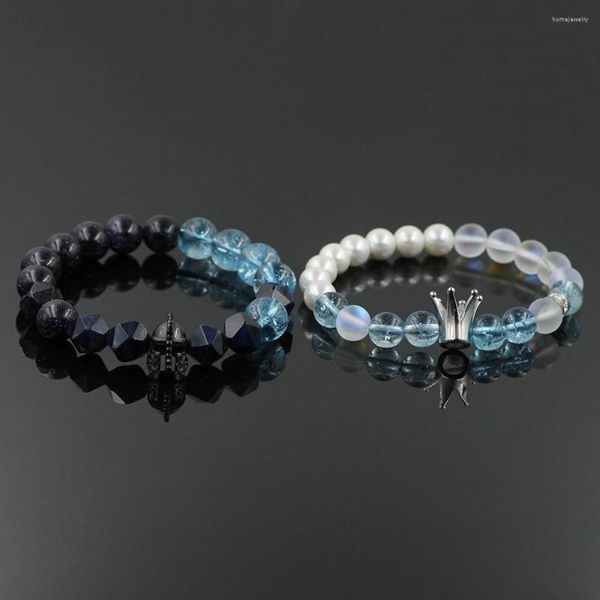 Strand Roestvrij Staal Sparta Crown Charm Armbanden Natuurlijke Tijgeroog Blauwe Steen Parels Paar Kraal Voor Liefhebbers Sieraden Geschenken