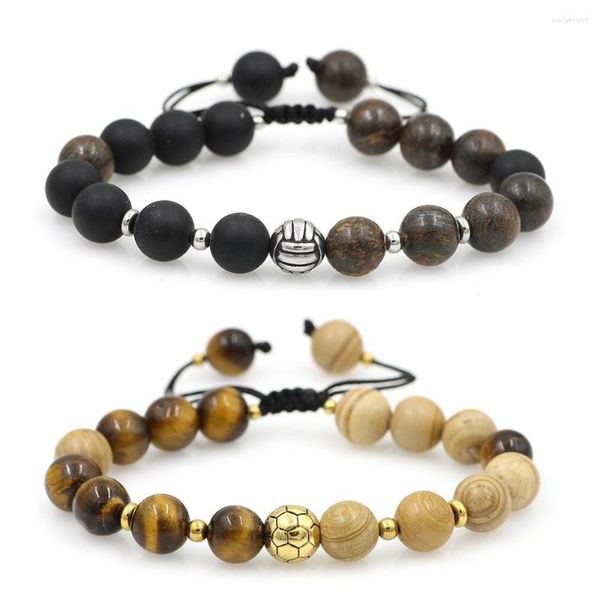 Hilo de bolas deportivas de acero inoxidable, pulsera de cuentas de piedra de ojo de tigre Natural, pulseras de Lava, trenza de moda para mujeres y hombres