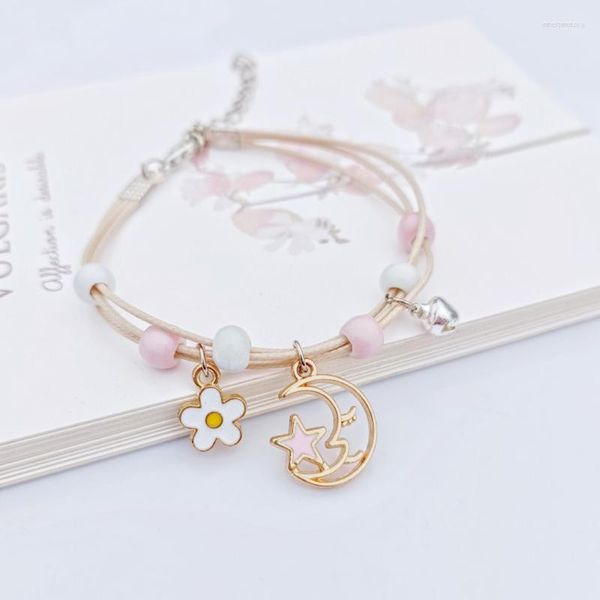 Strand Star Moon Tressé Bracelet Pour Filles Fleur Pendentif Bracelets Amitié Corde Chaîne Charmes Bijoux Accessoires 2023 En Gros