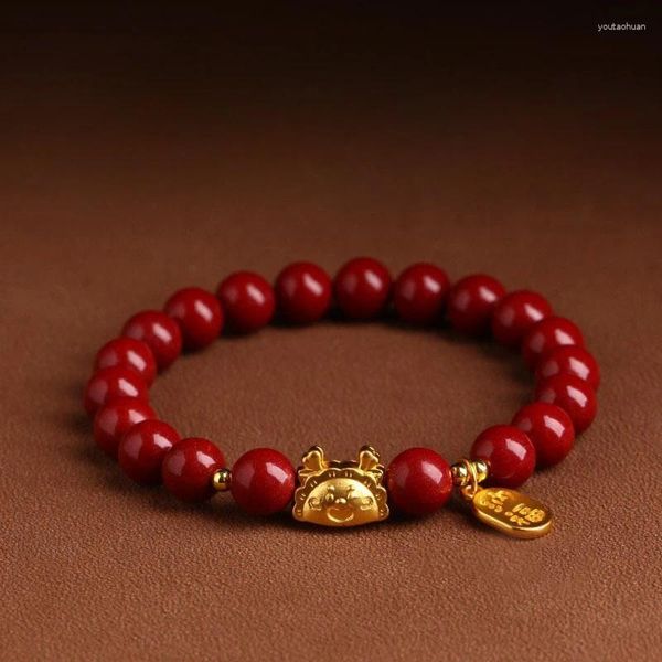 Bracelet de perles rouges pour femmes, brin de boulettes cuites à la vapeur de l'année du Dragon, chaîne à main du zodiaque chinois, Style rétro