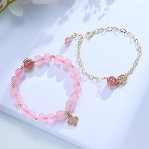 STRAND Aardbei kristallen armband voor vrouwen roze kralen vrienden zirconia sieraden