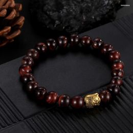 Strand Stijl 8mmTop Klasse Blauw Rood Tijgeroog Elastische Kralen Armband Boeddha Hoofd Vrouwen Mannen Verklaring Sieraden Gift