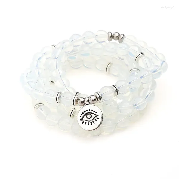 Pulsera de cuentas de ópalo Natural estilo hebra para mujer, colgante de ojo de Buda, loto OHM, 108 Mala Chakra, joyería curativa para Yoga, venta al por mayor