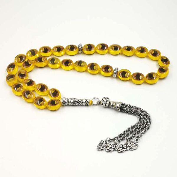 Strand Style Tasbih Kaaba Patrón Amarillo Blanco Negro 3 colores Tasbeeh Islámico 33 Cuentas de oración Rosario musulmán Hombre o mujer Misbaha Beaded