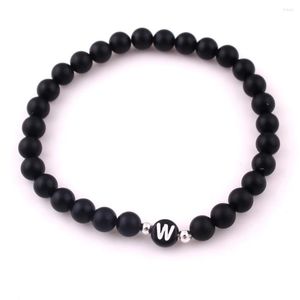 Strandstijlen 26 Letter A-Z Naam Black Bead Bracelet 6mm kralen voor vrouwen Men Mode sieraden