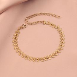 STRAND Stijlvol 304 roestvrijstalen bladkettingarmbanden Gold kleur zilveren armband Anklet voor vrouwen sieraden trend cadeau 16 cm 1pc