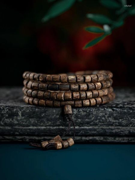 Hebra sumergida tipo genuino Vietnam Nha Trang blanco Kyara Agarwood pulsera hombres materiales antiguos cuentas de Buda multicírculo