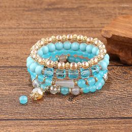 Strand Summer Blue Multilayer Elastic Bracelet Bangles For Women Boheemian Ethnic Trendy Femme Beach Party Sieraden