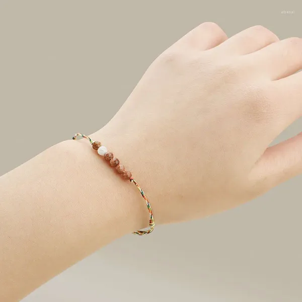 Pulsera naranja brillante con piedra solar, cuentas de transporte grandes y delgadas de cinco colores, Mini cuerda de mano para chica con temperamento Simple