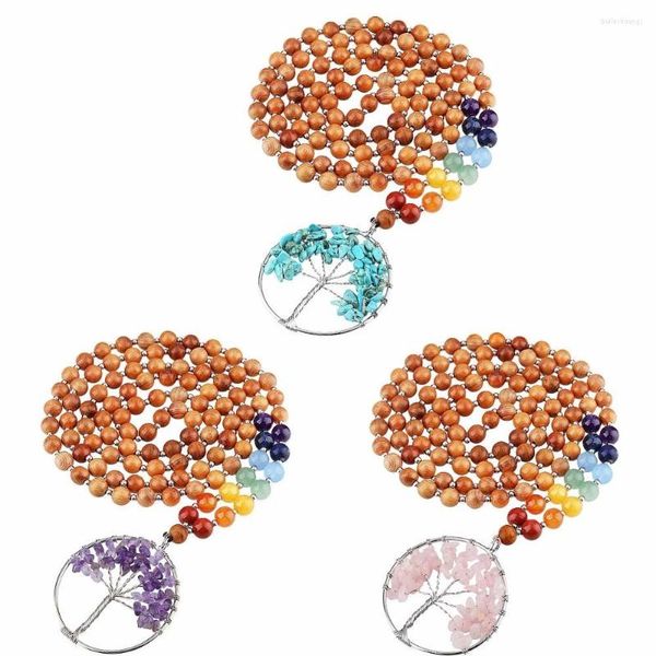 Strand SUNYIK 108 Tibétain Bouddhiste Reiki 7 Chakra 8mm Bois Perles De Prière Mala Bracelet Collier Arbre De Vie Charmes