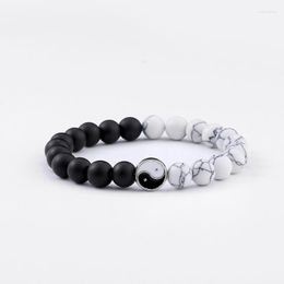 Strand Tai Chi Yin Yang Blanc Turquoise Givré Noir Bracelet de perles fait à la main pour femmes hommes