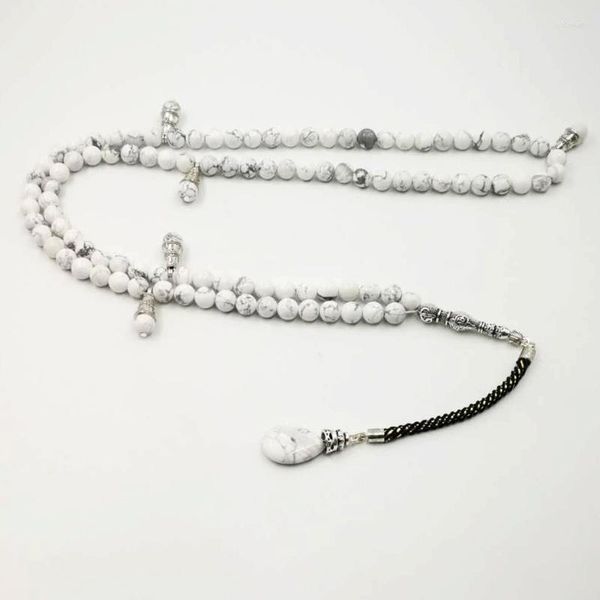 Strand Tasbih 100 perles de pierres précieuses de turquoise blanche naturelle Perle de prière islamique Misbaha (8 mm x 100 perles)