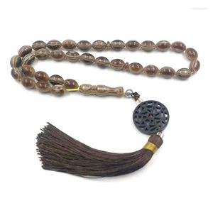 Strand Tasbih Bruin Hars 33 Rozenkrans Kraal EID Gift Moslim Koffie Armband Islamitische Sieraden Accessoires Misbaha Winkel Arabische Mode