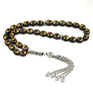 Strand Tasbih Kaaba Motif Jaune Blanc Noir 3 Couleurs Tasbeeh Islamique 33 Perles De Prière Chapelet Musulman Misbaha