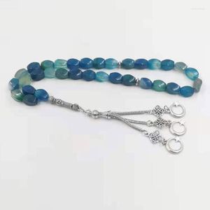 STRAND TASBIH NATUURLIJKE BLAUWE AGATES Steen Islamitische man Misbaha Bracelet Rosary Bead 2023 Arabische sieraden Moslim Fashion Gift Eid Adha