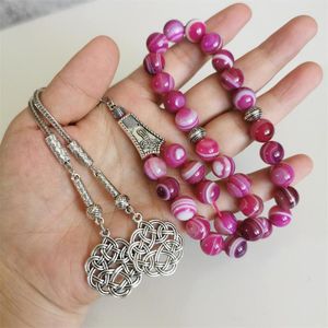 Strand Tasbih perles de prière couleur Rose naturelle pierre d'agate musulman Misbaha 33 turc mode professionnel chapelet usine Tasbeeh