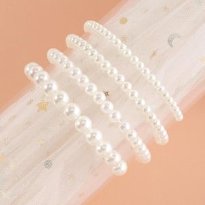 STRAND Temperament Round White Imitation Pearl Children's Bracelet 4 PCS Set for Women Girls Korea Fashion Jewelry Wedding Party Gifts