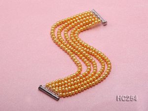 Strand Terisa Parel Sieraden Vijf-streng 4x5mm Geel Ronde Zoetwater Armband Gekweekt Voor Vrouwen Chirstams Gift