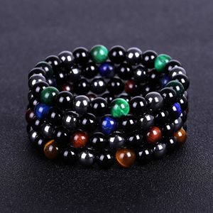 Streng driekleurige hematiet tijger oog zwart onyx armband natuursteen parel armbanden polsband voor mannen dames mode sieraden