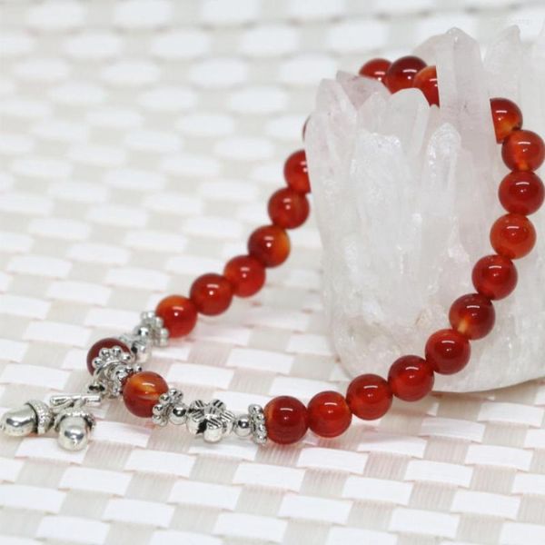 Strand Tibet Argent-couleur Accessoire Naturel Rouge Agat Onyx Cornaline Pierre 6mm Perles Rondes Élastique Bracelet Femmes Bijoux 7.5 pouces B1919