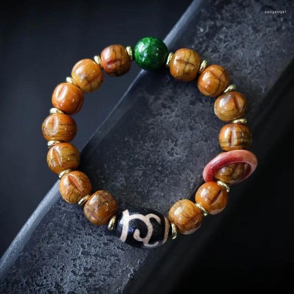 Bracelet de perles en forme de baril d'os de Yak du Tibet, bijoux en Agate