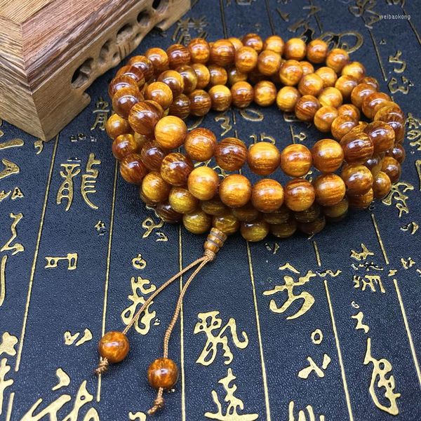 Strand Tibétain 108 Prière Mala Naturel 10mm Weathered Jaune Étoile Lune Bodhi Perles De Rocaille Bracelet Ou Yoga Méditation Collier Rdopship