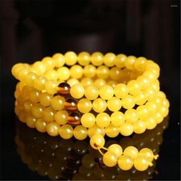 STRAND TIBETAAN 8 mm gele bijenwas kralen armband of ketting 4 cirkelomslag voor mannen vrouwen 108 mala meditatie sieraden