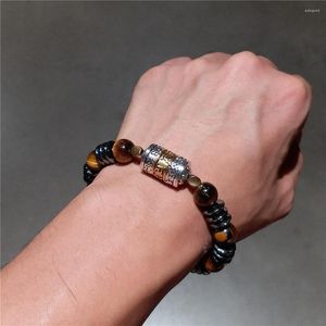 Strand Tibetaanse Boeddha Gebedwiel Hematiet Tiger Eye kralen Bracelet Men Vrouwen unisex Bangle Veel geluk genezing 10 mm