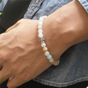 Strand Tibetaanse boeddhistische Zen Amazonite kralen Bracelet Natuurlijke steen Boeddha Mantra Mala Healing Energy Polsband Positiviteit Positiviteit 6mm