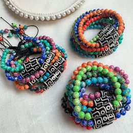 Strand tibétain Dzi Agate bracelets pour femme hommes noir neuf yeux charme coloré Turquoises impérial Jaspers pierre cadeaux chanceux