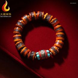 Strand Tibetan Ox Bone Ornement Gabala Crafts de style ethnique pour hommes et femmes Colorful Beads Mantra Text Bracelet