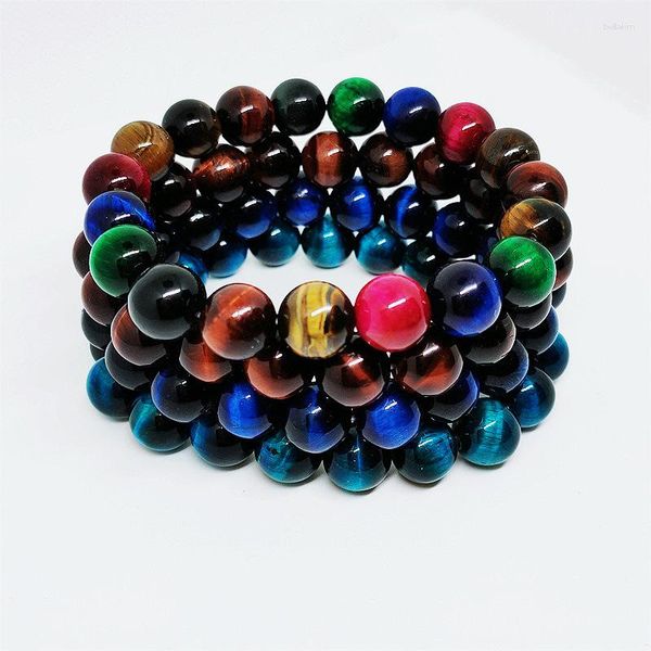 Bracelet bouddha œil de tigre, brin 6mm-8mm, boule de pierre naturelle pour hommes et femmes, corde élastique tricolore, vente directe