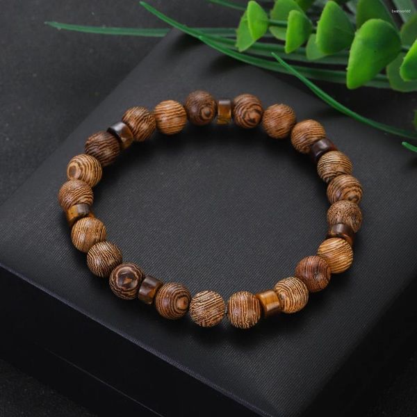 Strand Tiger Eye Bracelet en bois mâle Perles de bois de pierre naturelle Prière Prière Méditation Femmes Yoga Bijoux Pulser