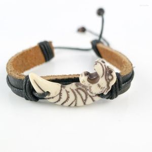 Strand Tiger – Bracelet en cuir pour hommes, Limitation du matériau en os de Yak, Bracelets artistiques Vintage pour hommes # GZ505