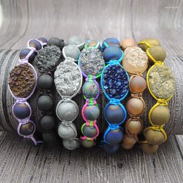 Strand Titanium Colors Agat E Druzy Oval Flat Beads 8mm Frosted Hand Knitted Bracelets Environ 8 pouces