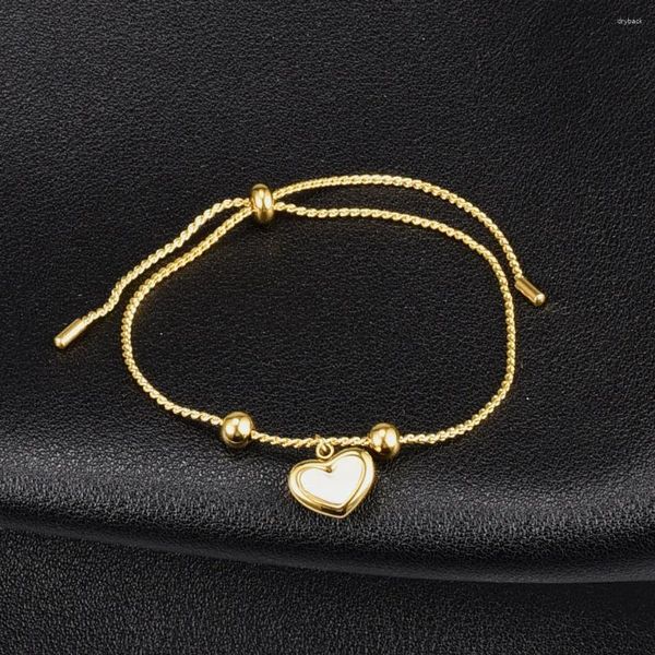 Pulsera de cadena de perlas ajustable para mujer, pulsera con forma de corazón de melocotón, Fritillary blanco, concha de oro de 18 quilates chapada en acero y titanio, joyería