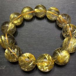 Brand Top Natural Natural Rutilated Titanium Quartz Big Round Beads Bracelet 18 mm Brésil Women Men Stretch Crystal Certificat