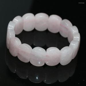 Strand topkwaliteit natuurlijke roze roze kristallen rechthoekige kralen 13 18 mm charmes vrouwen cadeau armband sieraden 7,5 inch b1685