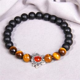 Strand Top Qualité Pierre Naturelle Bouddha Perles Lotus Bracelet Noir Bleu Zèbre Pour Femmes Hommes Yoga Bijoux