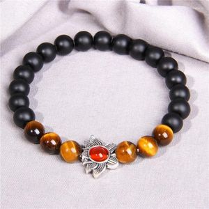 Pulsera de loto con cuentas de Buda de piedra Natural de alta calidad, pulsera de cebra negra y azul para mujeres y hombres, joyería de Yoga