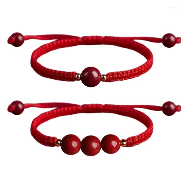 Pulsera tradicional china roja, brazalete de cuerda trenzada ajustable, cadena para la muñeca con cuentas, pulseras tejidas a mano para parejas, joyería