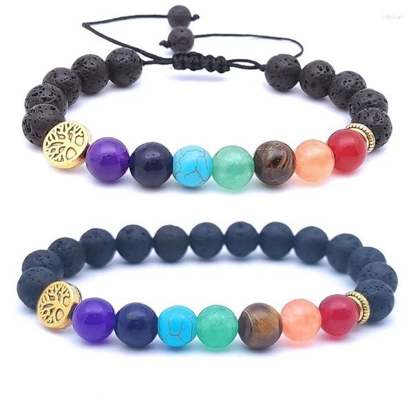 Bracelet arbre de vie 7 chakras, pierre de lave noire, diffuseur d'huile essentielle, bijoux d'amitié bouddha pour femmes