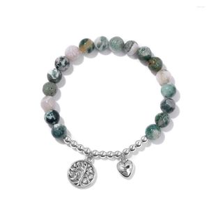 Strand Tree of Life armband Groene Agates Silver Color Beads armbanden voor vrouwen mannen hart charme armbanden yoga meditatie sieraden