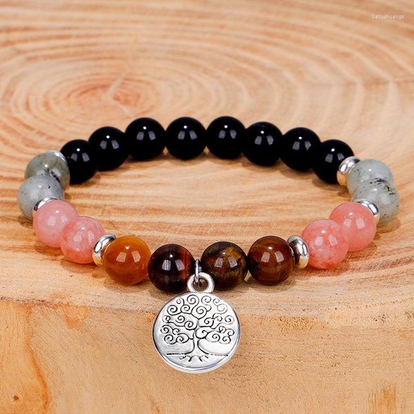 Strand Arbre De Vie Pendentif Perles Bracelets Élastiques Pierre Naturelle Oeil De Tigre Rose Cristal Perlé Bracelet Bracelet Femmes Hommes Yoga Bijoux