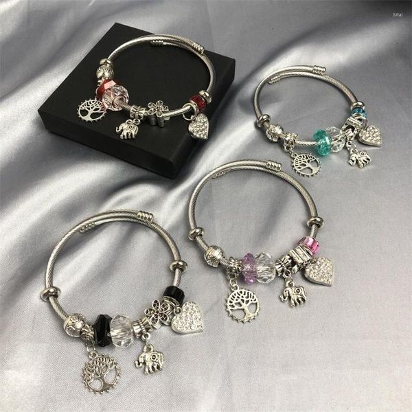 Pulseras con dijes en 4 colores con forma de árbol de la vida para mujer, pulsera con cuentas de corazón de elefante, regalos de joyería DIY