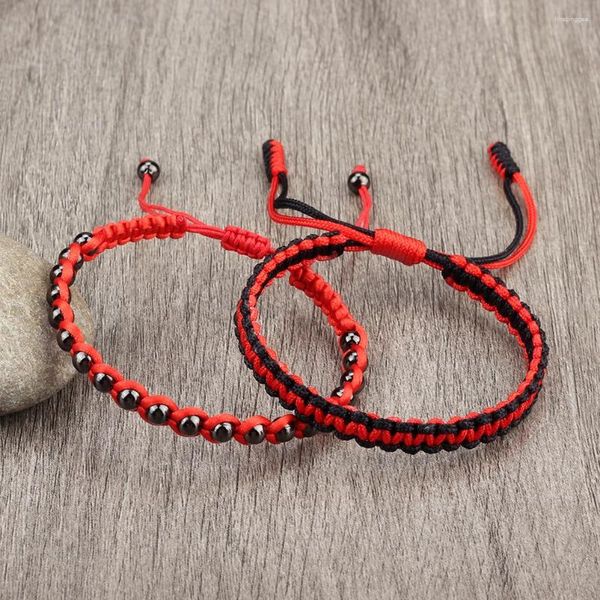 Conjunto de pulseras de cuentas de cobre de moda para hombres y mujeres, pulsera de cuerda de la suerte trenzada budista tibetana, brazaletes para parejas, regalo de joyería de moda