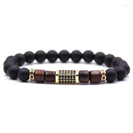 Strand Trendy Couple Bracelets Pave Setting CZ Hexagon Natural Stone 8mm Beads Para Mujeres Joyería Hombres Pulseira